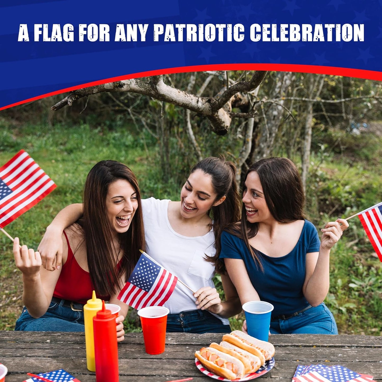 Super Tough Small American Stick Flags 4’’x6’’ - No Tip | Cotton Outdoor Flag on 10’’ Wooden Stick | Hand Held Flags Patriotic Decor for Various Holiday Parties and National Flag Day | 500 Pack