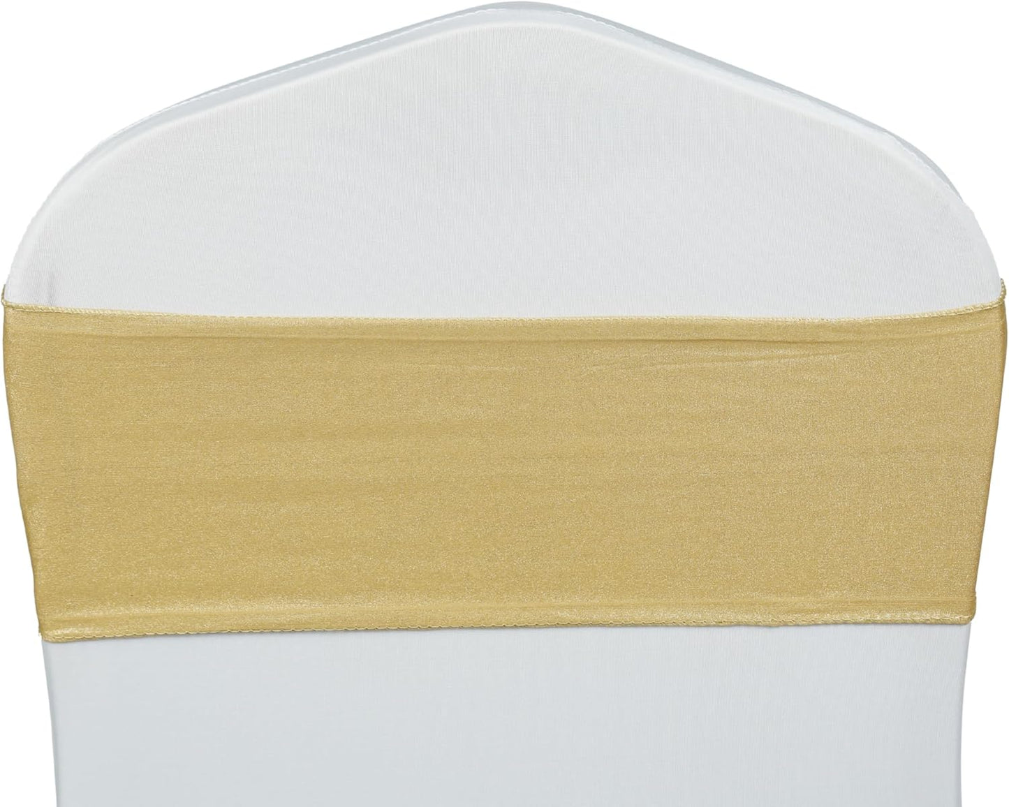 VDS Pack of 125 PCS | Metallic Gold | Spandex Chair Sashes Bows without Buckle | Stretch Elastic Banquet Universal Folding Chair Band Tie with for Wedding Party Conference Celebration Event Decoration