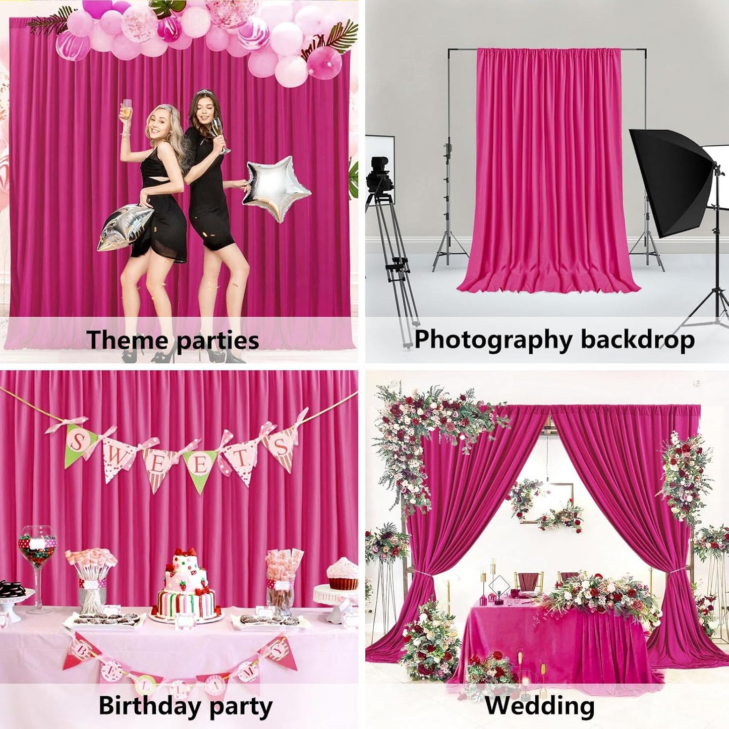 10 x 7 Feet Fuschia Backdrop Curtain for Partie, Background Curtains for Photoshoot, Birthday, Wedding, Halloween, Thanksgiving, Christmas, New Year Party Decorations 5Ft x 7Ft, 2 Panels