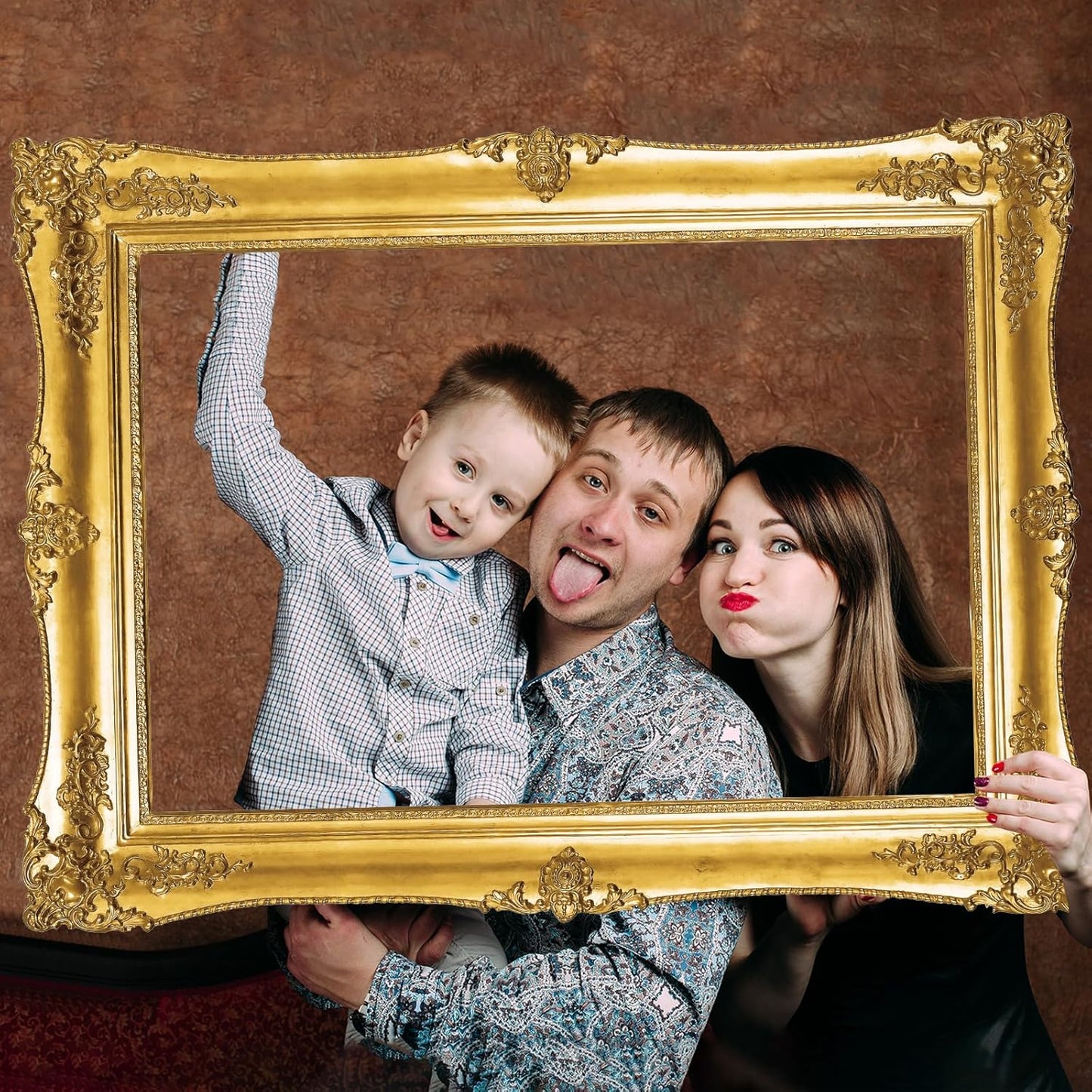 Large Photo Booth Props 32 x 24 Inch Gold Picture Selfie Frame Vintage Photo Frame Creative Friends Party Photo Props Accessories for Wedding Bridal Shower Bachelorette Birthday Party Supplies Decor