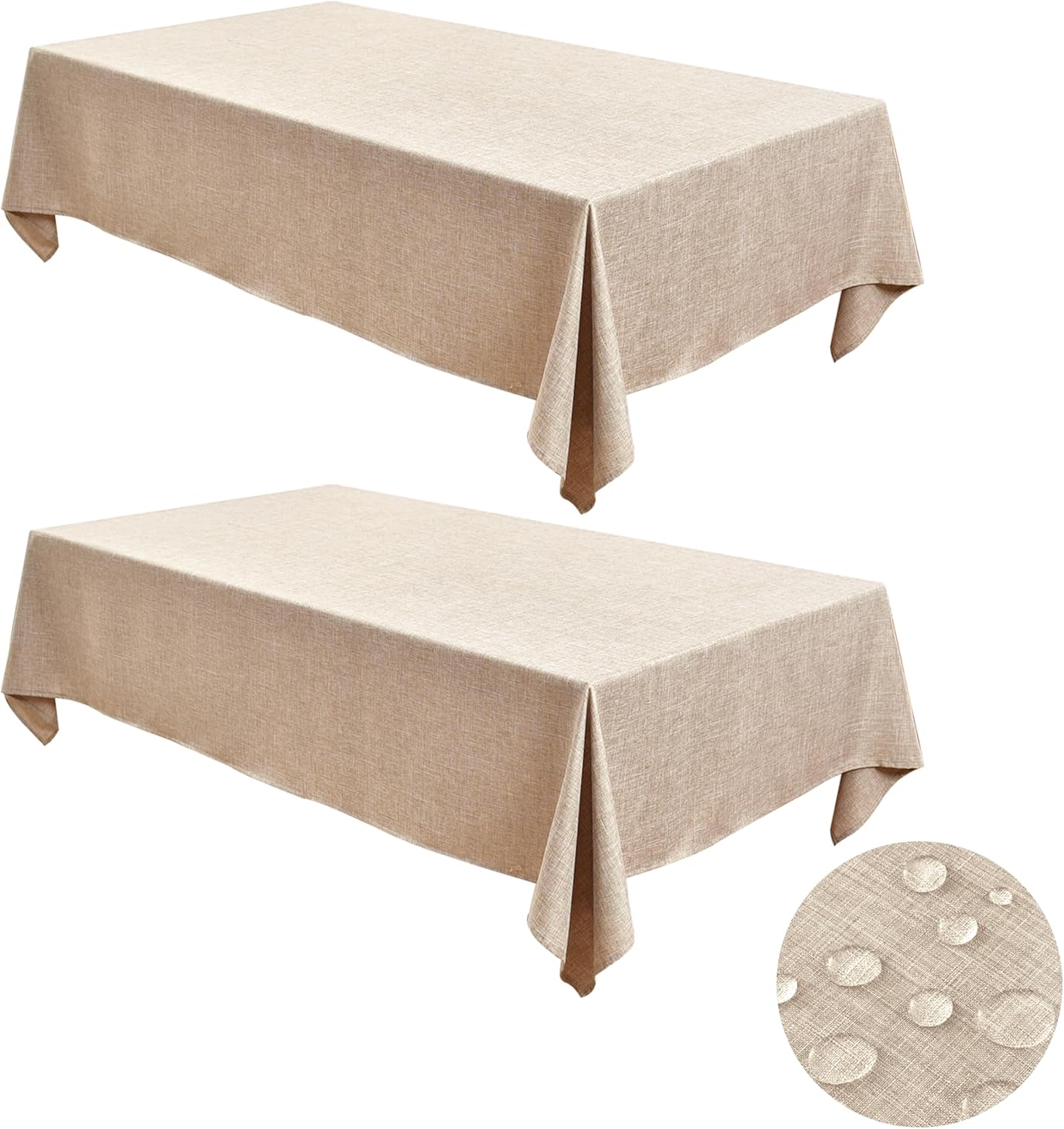 Fitable Faux Linen Tablecloths for Rectangle Tables: Water & Stain Resistant Farmhouse Table Cloth, Washable Burlap Textured Table Covers for Kitchen Dining Party(2 Pack, 60x120 Inch, Beige)