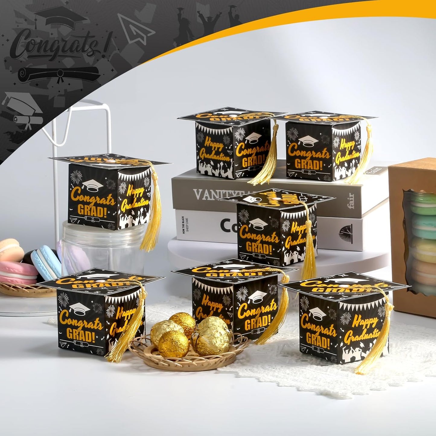 COTOPHER 36 Pack Mini Graduation Cap Gift Boxes, Class of 2025 Graduation Candy Boxes with Tassel, Small Treat Chocolate Box Centerpieces for Tables Party Decorations Graduate Favors Supplies