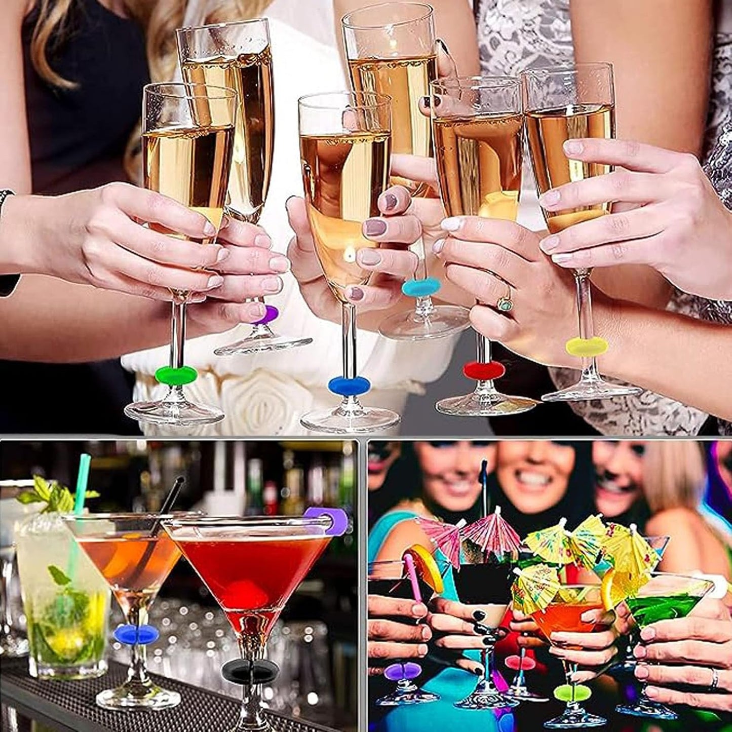 TuTuYa Wine Glass Charms - 52PCS Reusable Silicone Wine Glass Markers for Parties, Weddings, Banquets, Graduations