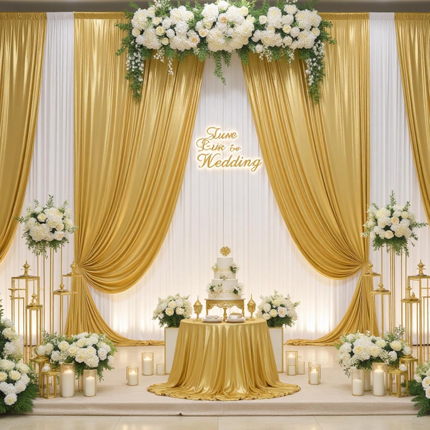 20ftx12ft Gold Sequin Backdrop Curtain Panels for Parties, Wrinkle Free Glitter Photo Backdrop Drapes 4 Panels 5x12FT Shimmer Back Drop Cloth for Wedding Birthday Christmas Photography Background