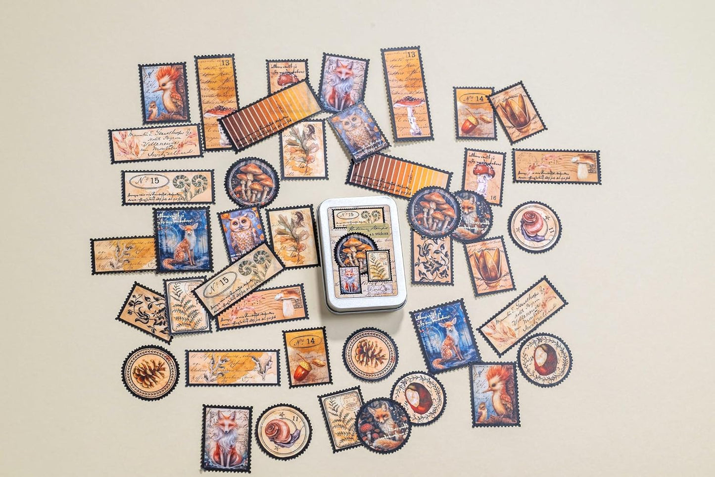 Forest Stamps Sticker Tin Box 42 Stickers