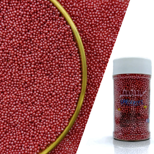 Edible Red Pearl Sugar Sprinkles Candy 2mm Mini Pearls Cake Decorations Cupcake Toppers Cookie Decorating Perfect for Wedding Party Valentine Halloween Christmas Supplies 3OZ
