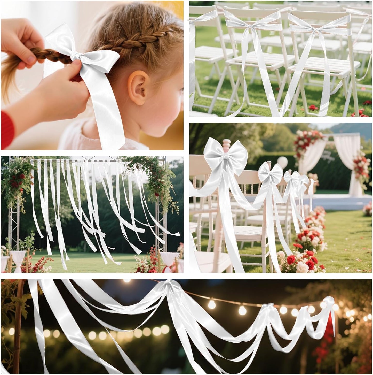 White Satin Ribbon 1 Inch Wide x 50 Yards Polyester, Double Faced Ribbon for Wedding Decorations, Gift Wrapping, DIY Bows, Craft Projects and Party Supplies