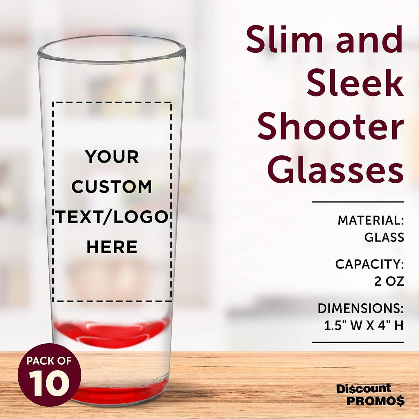 Custom Cordial Shooter Shot Glasses 2 oz. Set of 10, Personalized Bulk Pack - Great for Birthdays, Parties, Indoor & Outdoor Events - Red