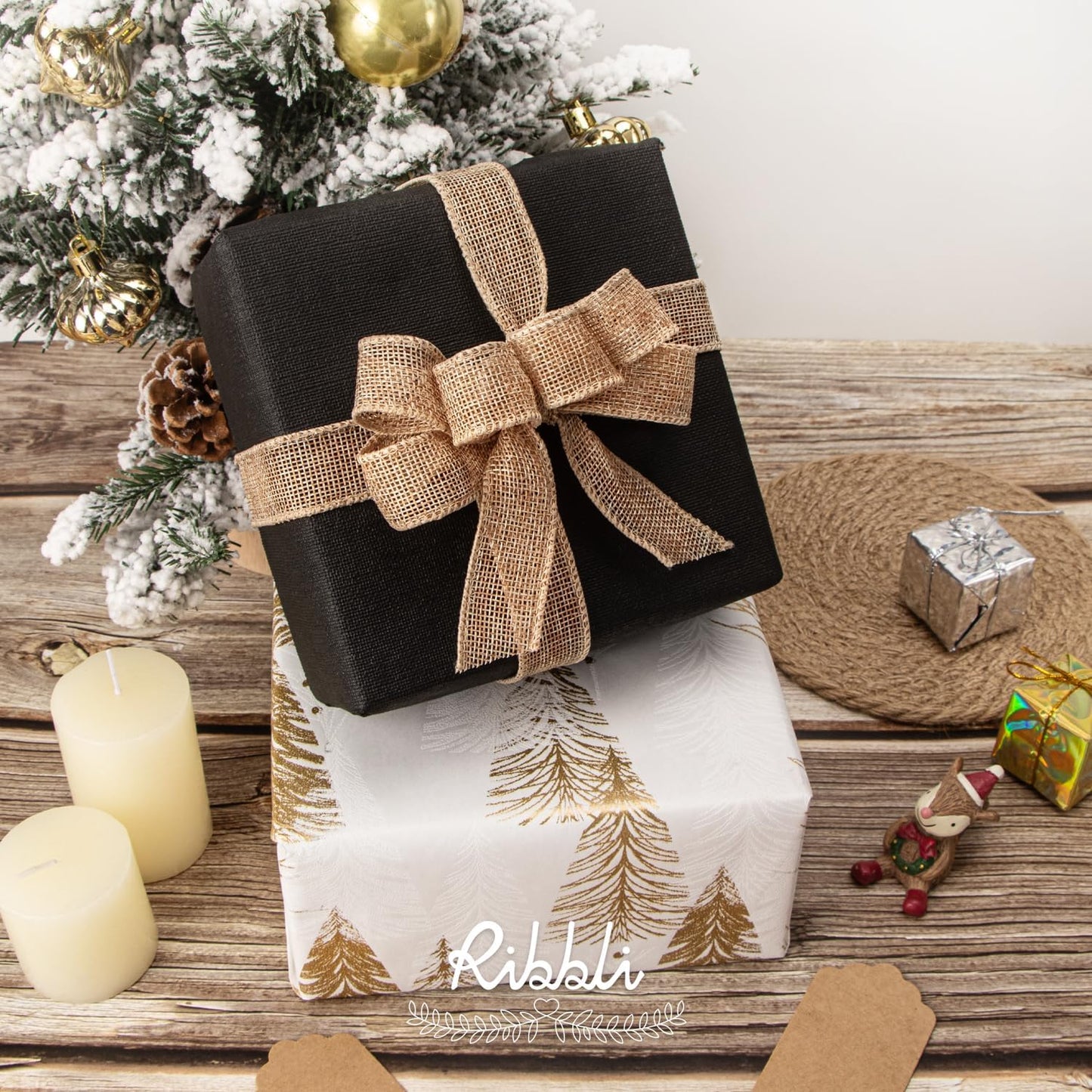 Ribbli Natural Burlap Wired Ribbon, 1” Inch x Continuous 20 Yard, Wired Edge Ribbon for Wreaths,Big Bows,Tree Decoration,Outdoor Decoration
