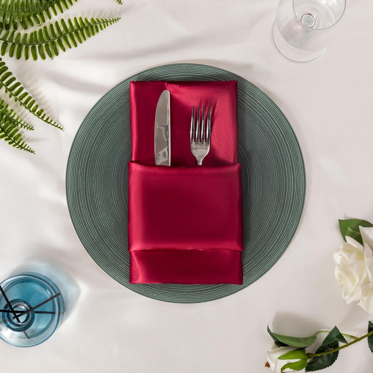 36 Pack Square Satin Dinner Napkins, 16x16 Inches Silky Soft Smooth Table Cloth Napkins for Restaurant Weddings Banquet Party Decoration, Burgundy