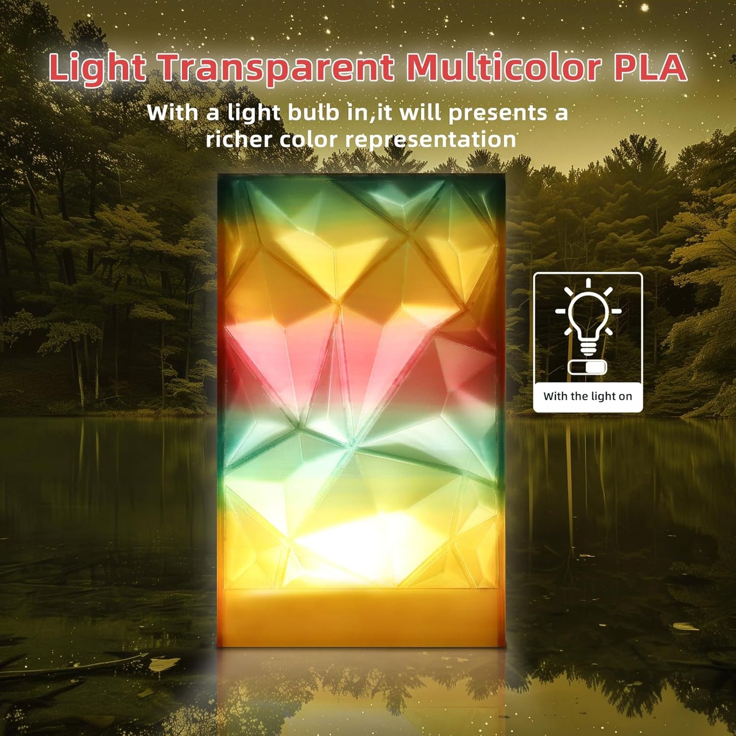 Transparent Multi Rainbow Color Gradient Change PLA 1.75mm 1KG 3D Printing Filament Crystal Rainbow PLA Clear PLA Filament with Cardboard Spool-Maple Leaf