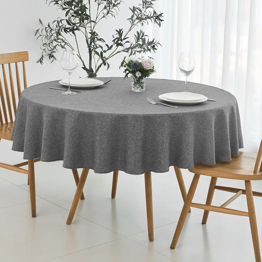 maxmill Round Linen Textured Tablecloth Spill-Proof Stainproof Wrinkle Free Washable Fabric Table Cloth for Circular Table Cover, Dining Room Buffet Banquet Parties Holiday Dinner, 70 Inch, Dark Grey