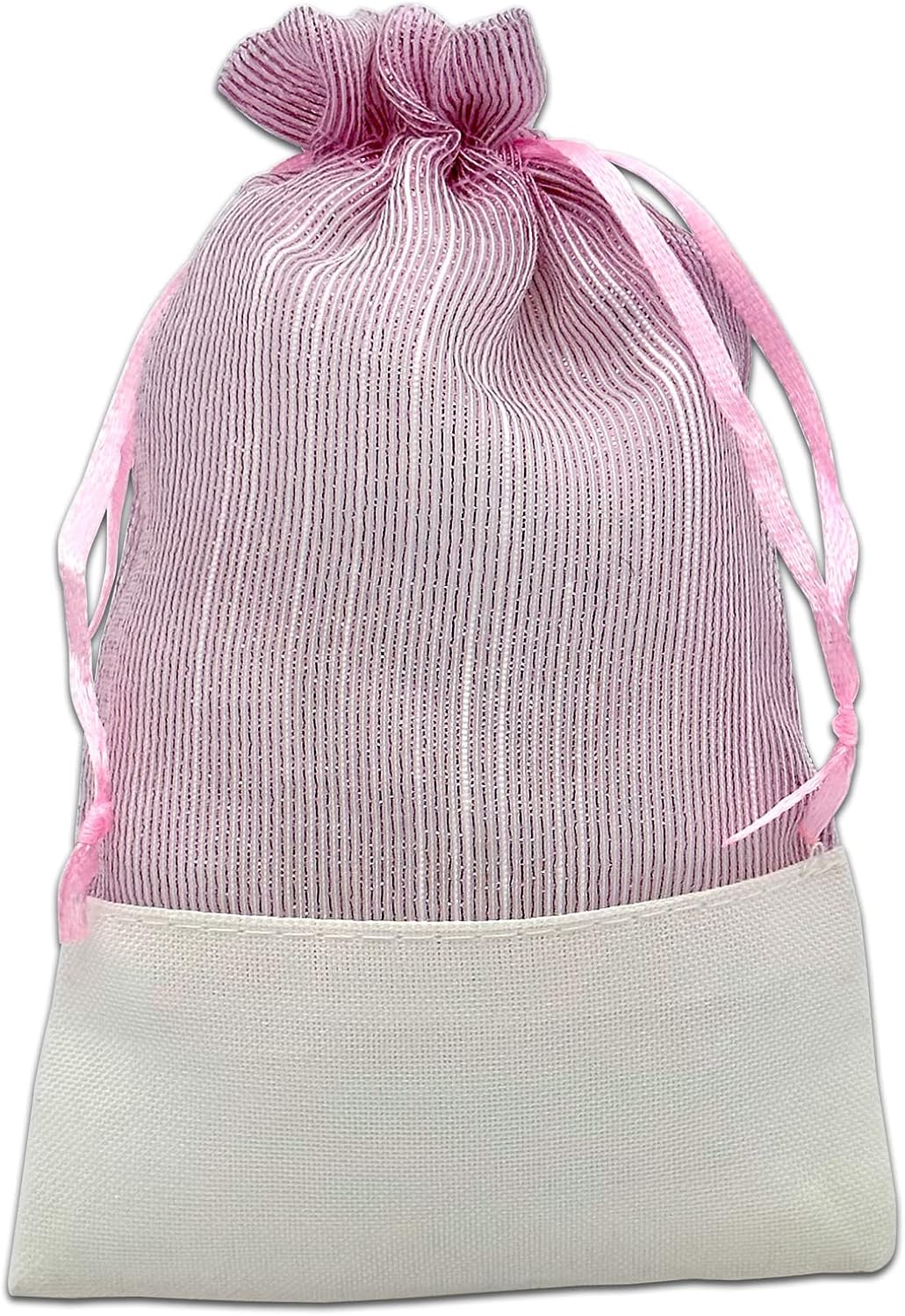TheDisplayGuys For Your Modern Living 24-Pack Linen & Pink Organza Gift Bags with Drawstrings (Small 4 x 6) - Party Favors, Samples, Treats Mesh Pouches