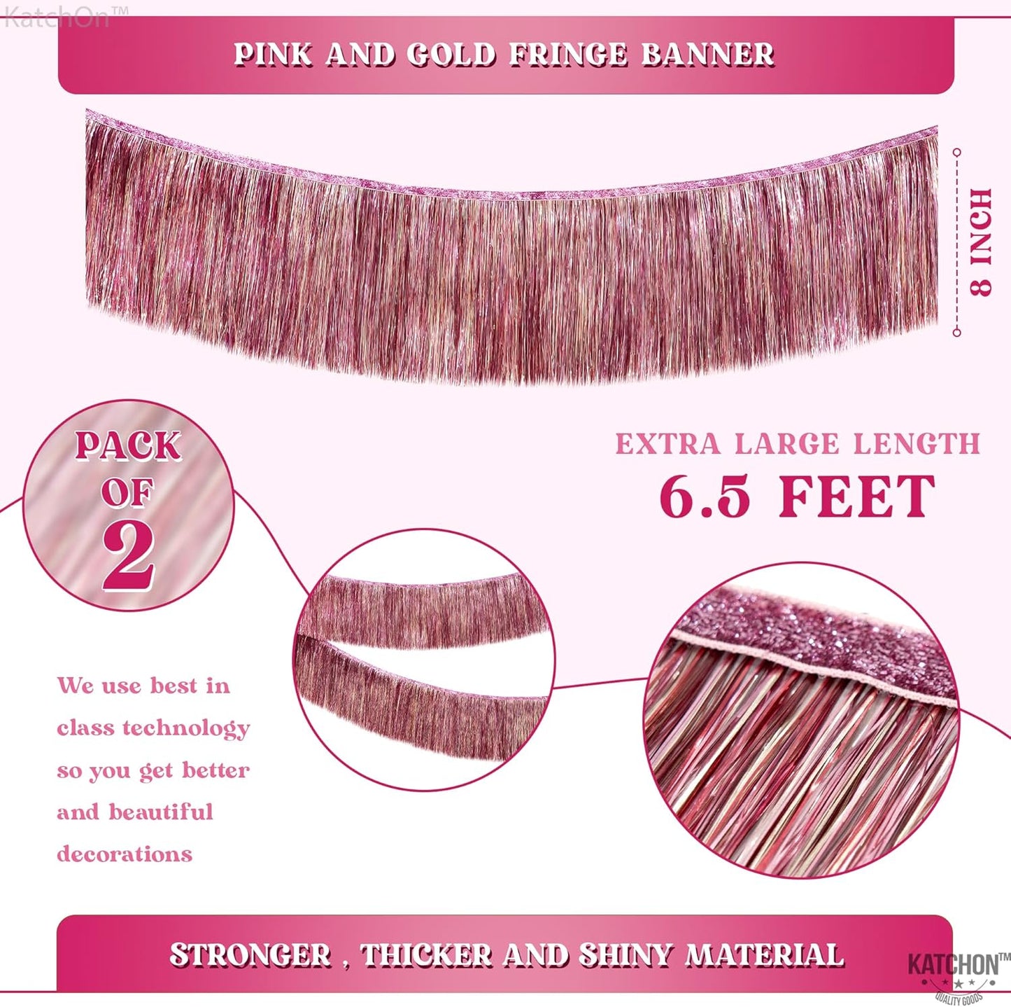 KatchOn, XtraLarge Pink Fringe Banner - 6.5 Ft,Pack of 2 | Fringe Garland, Pink Streamers for Birthday,Gender Reveal, Bachelorette Party Decorations | Flamingo Party Decorations