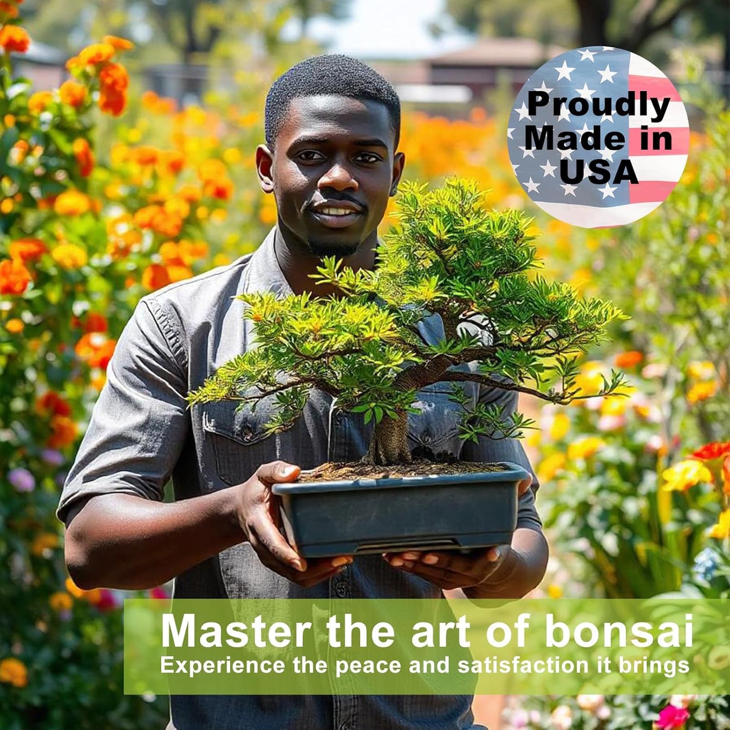 Bonsai Tree Kit with 4 Types of Seeds, Organic Coco Coir Bricks, Bonsai Pot, Plant Markers, Bonsai Tools, Bonsai Starter Kit with Japanese Style Wooden Gift Box, DIY Growing Kit, Cool Gifts for Men