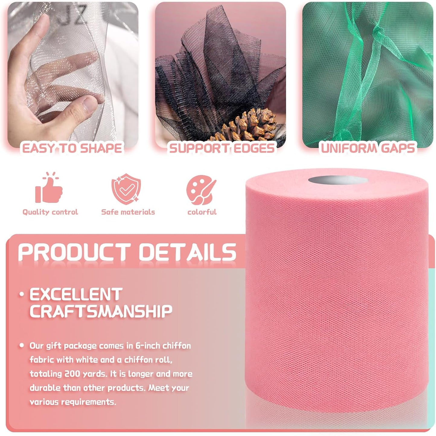 6" x 200 Yards Dusty Rose Tulle Fabric Rolls, Matte Spool Tulle Ribbon for DIY Tutu Skirt Wedding Decoration Baby Shower Birthday Party Backdrop Christmas Gift Wrapping Bow Craft Supplies