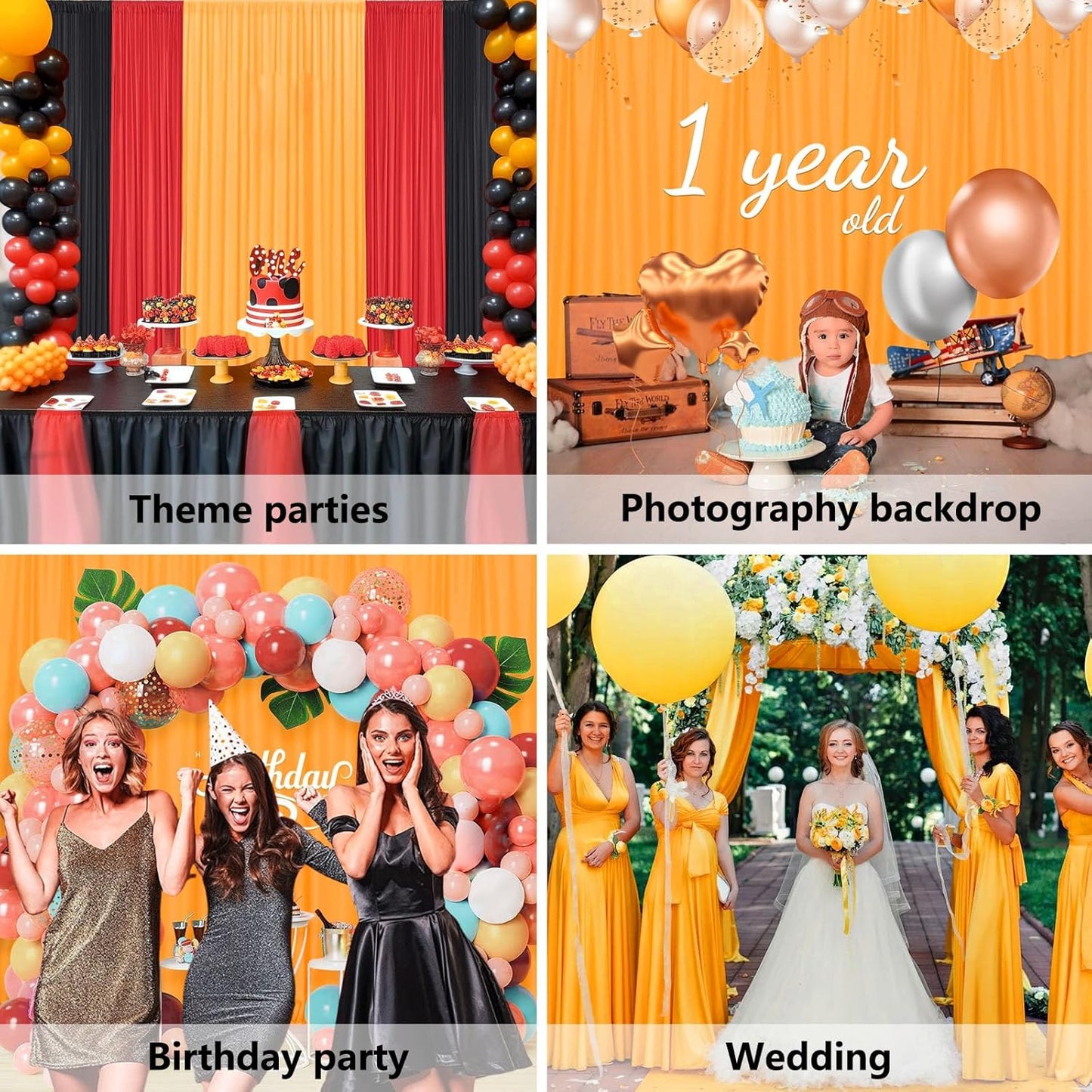 10 x 7 Feet Orange B Backdrop Curtain for Partie, Background Curtains for Photoshoot, Birthday, Wedding, Halloween, Thanksgiving, Christmas, New Year Party Decorations 5Ft x 7Ft, 2 Panels