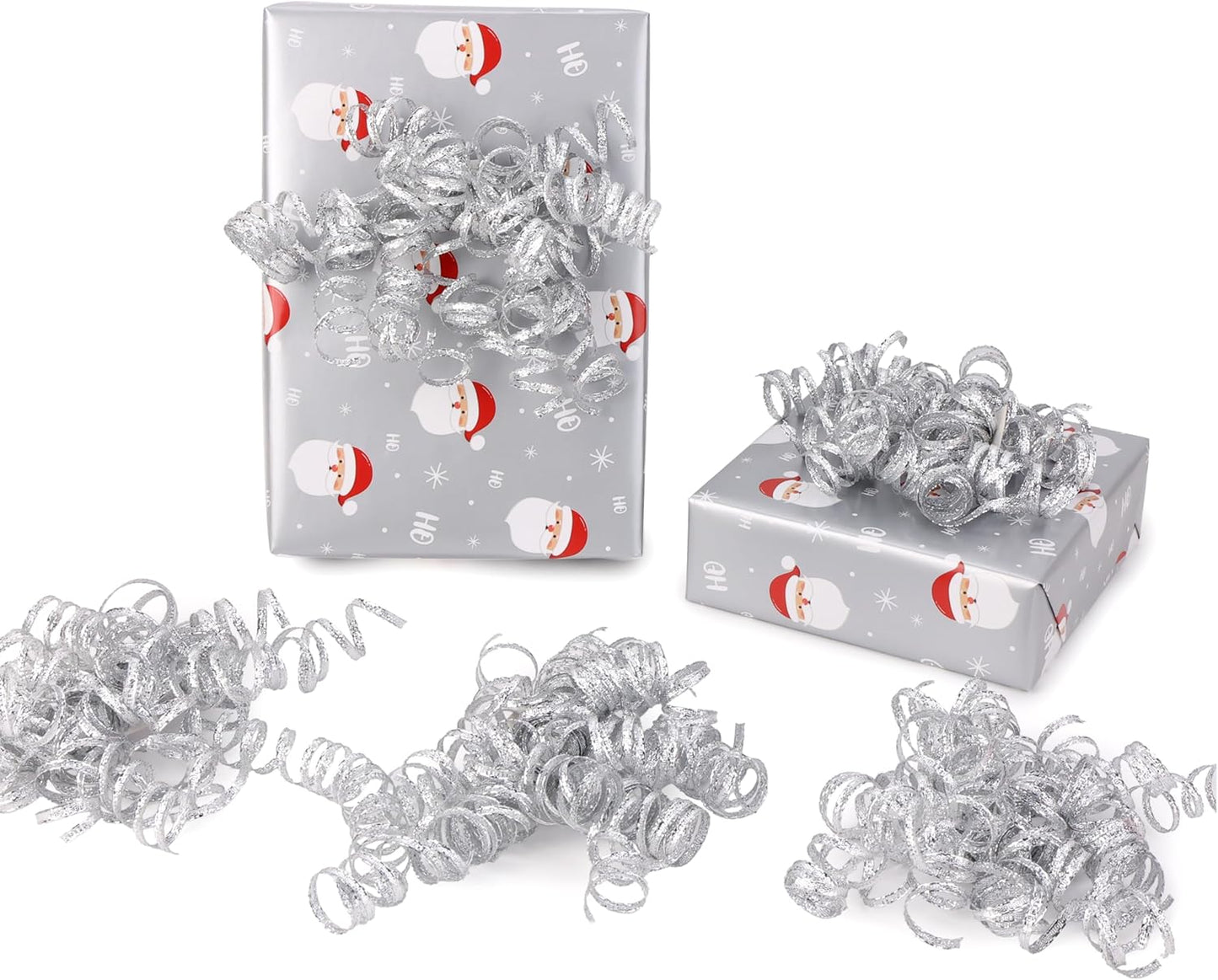 6" Metallic Silver Christmas Curly Ribbon Bows for Gift Wrapping Self Adhesive Gift Bows for Holiday Decor, Baskets, Birthday, Wedding, Presents, Party Favors Decorations 6 Counts