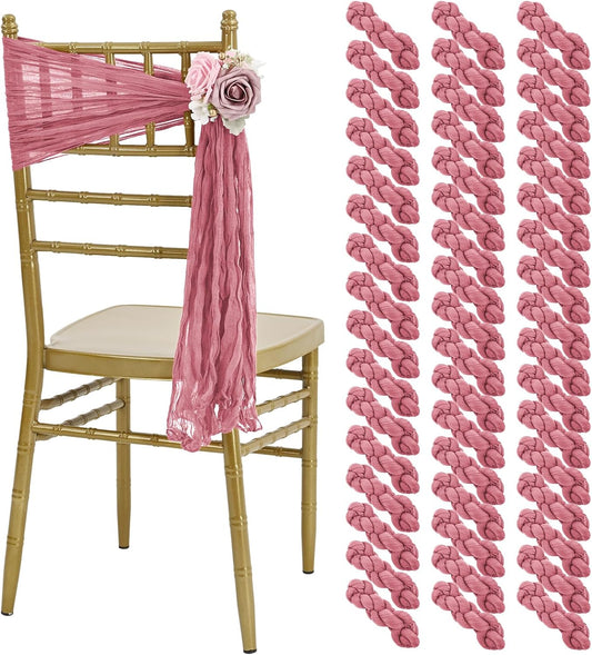 50 PCS Cheesecloth Chair Sashes, Bows Designed ChairSashes, 15.7x70 inch Chair Sashes for Aisle Decorations Universal Chairs Cover Decoration for Wedding Reception Party Banquet (Dusty Rose)