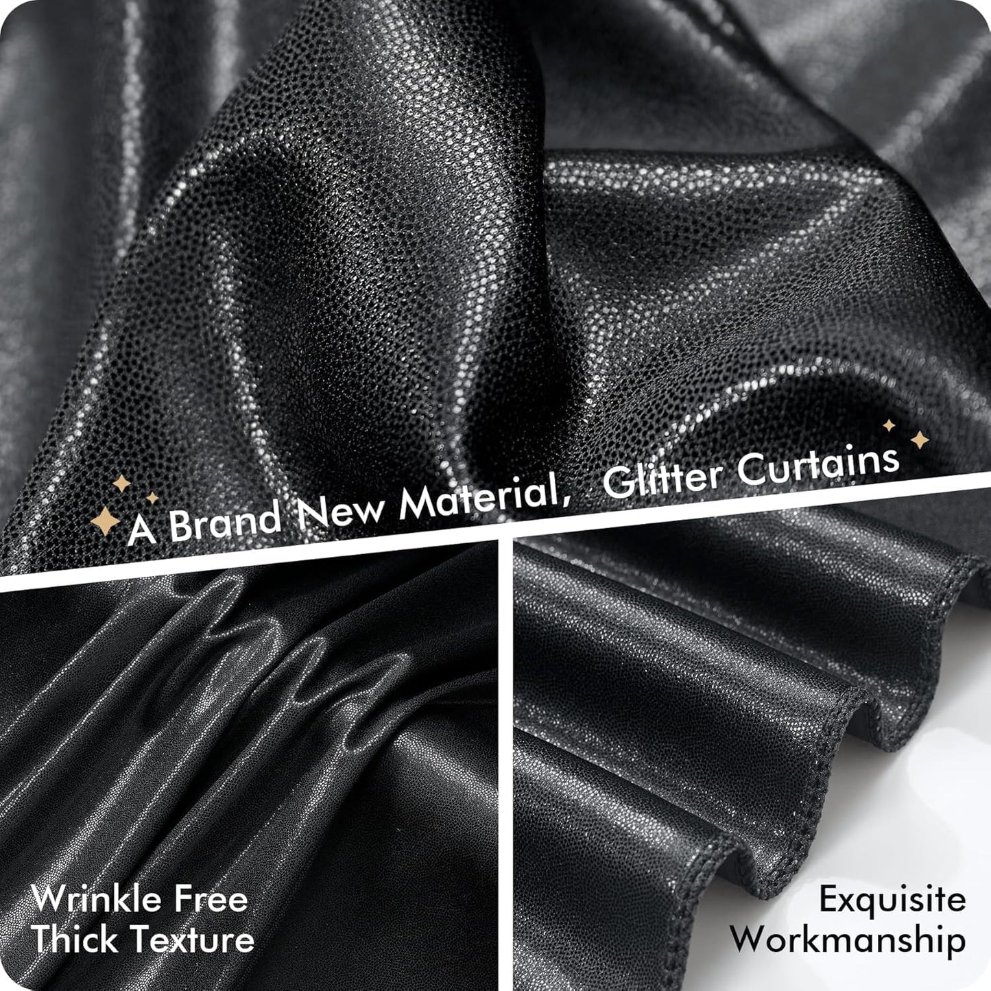 leegleri 40ftx10 ft Black Glitter Sequin Backdrop Curtain for Parties, Wrinkle Free Sparking Backdrop Drapes, 8 Panels 5x10ft Shimmer Photo Back Drop Cloth for Wedding Birthday Photography Background