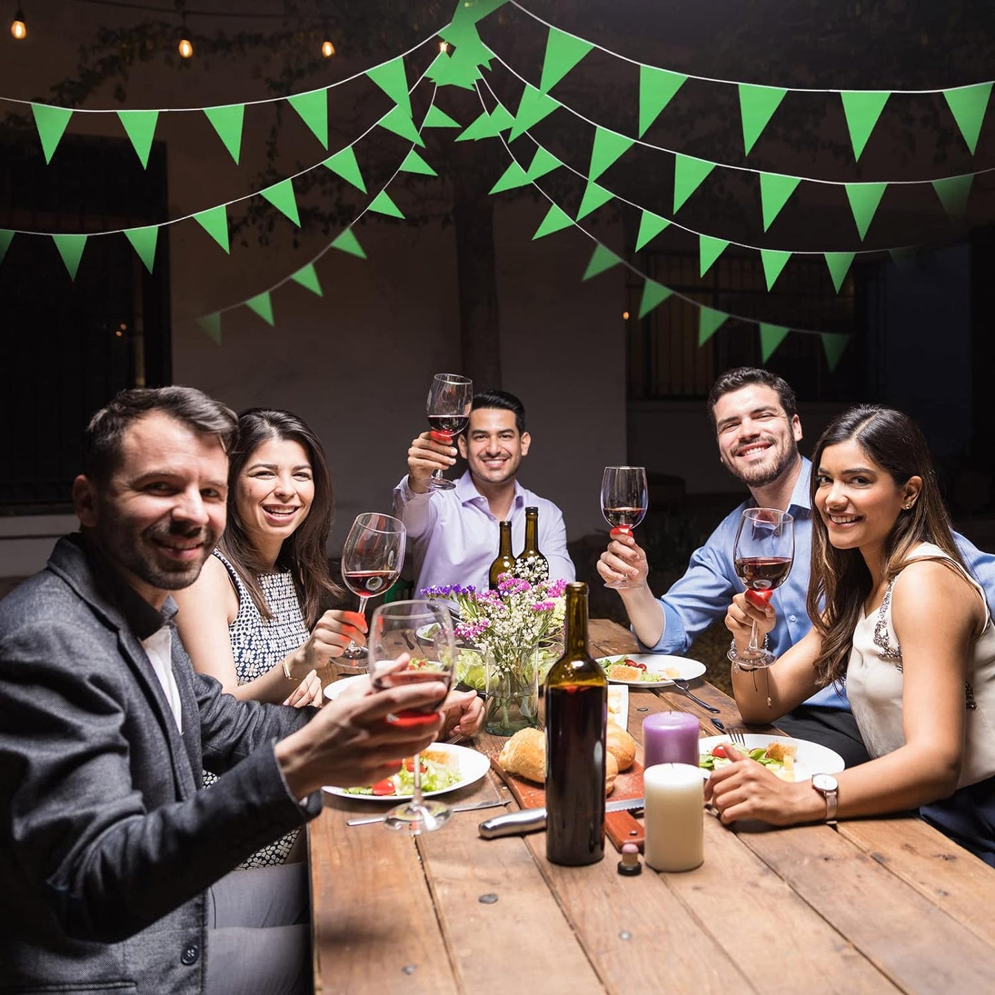 Tatuo 200 Feet Solid Pennant Banners Flags String Triangle Hanging DIY Bunting Flags Party Decorations for Grand Opening Party Banners for Kids Birthday, Shops (Green)