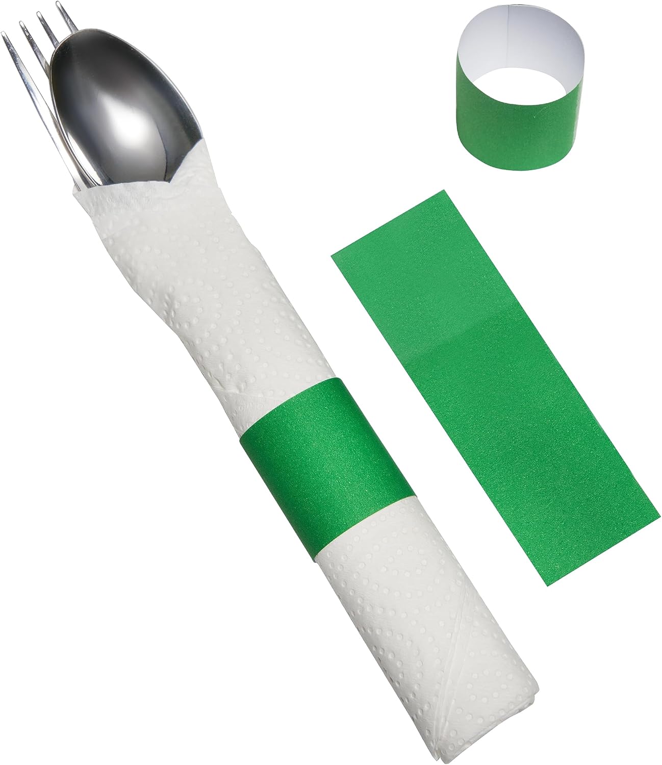 Germiwipe Paper Napkin Band Box of 500,Napkin Rings Self Adhesive,Silverware Wraps Bands (Green, Green - 500pcs)
