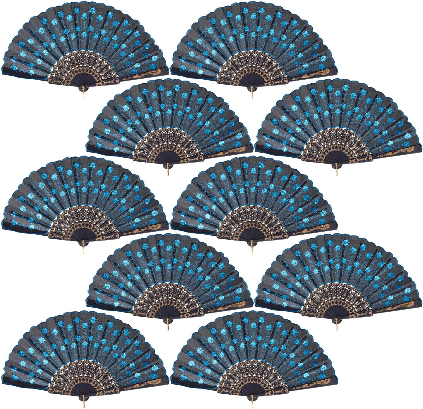 QIRMIZI 30 Pack Fabric Folding Handheld Fans, Perfect for Weddings, Parties, and Dancing,Light Blue