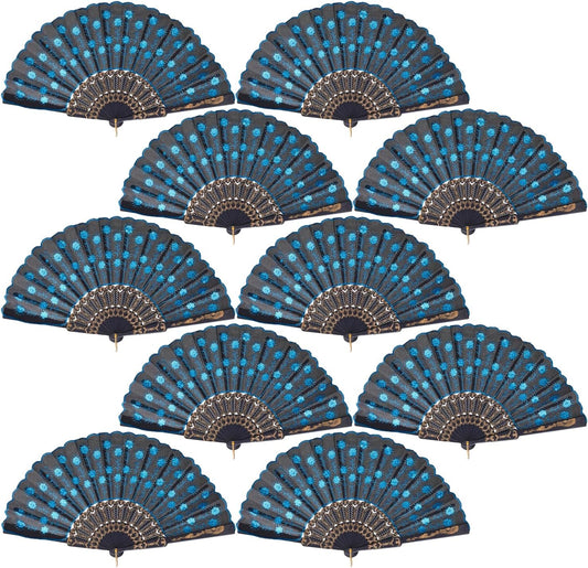 QIRMIZI 30 Pack Fabric Folding Handheld Fans, Perfect for Weddings, Parties, and Dancing,Light Blue