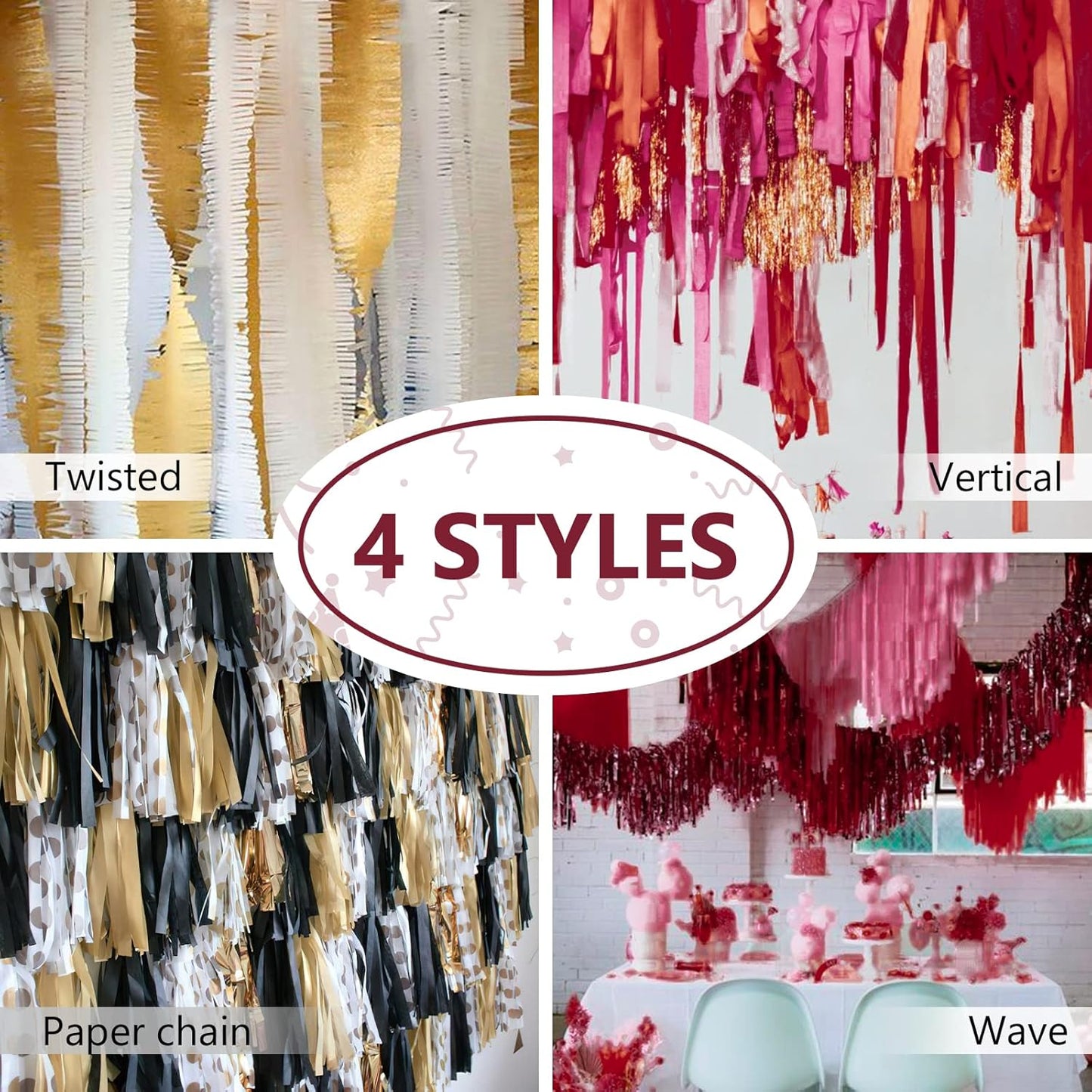 PartyWoo Crepe Paper Streamers 4 Rolls 328ft, Pack of Burgundy and Gold Crepe Paper for Party Decorations, Wedding Decorations, Birthday Decorations, Baby Shower Decorations (1.8 Inch x 82 Ft/Roll)