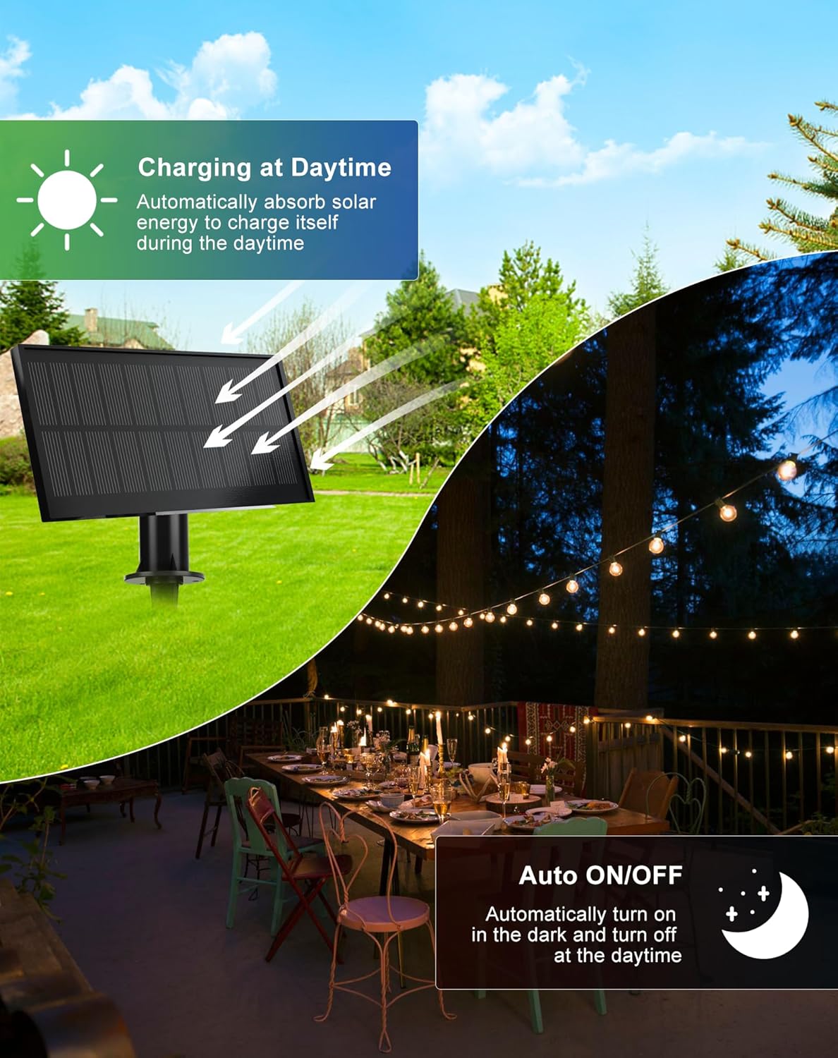 Solar String Lights Outdoor Waterproof 100FT with USB Port and 52 Shatterproof G40 Bulbs(2 Spare), LED Solar Powered Patio Lights for Outside, Porch, Backyard, Gazebo, Garden(Warm White)