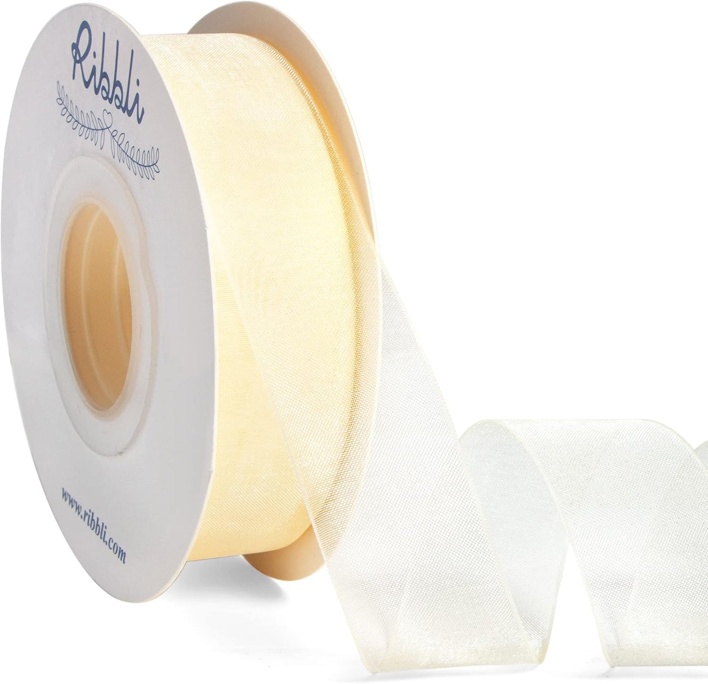 Ribbli Cream Organza Ribbon,1 Inches x Continuous 50 Yard, Cream Sheer Ribbon for Gift Wrapping,Cookie Wrapping,Wedding Decoration,All Crafting and Sewing