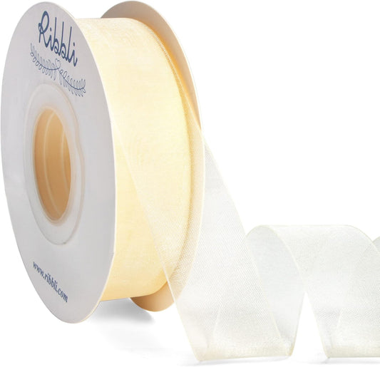 Ribbli Cream Organza Ribbon,1 Inches x Continuous 50 Yard, Cream Sheer Ribbon for Gift Wrapping,Cookie Wrapping,Wedding Decoration,All Crafting and Sewing