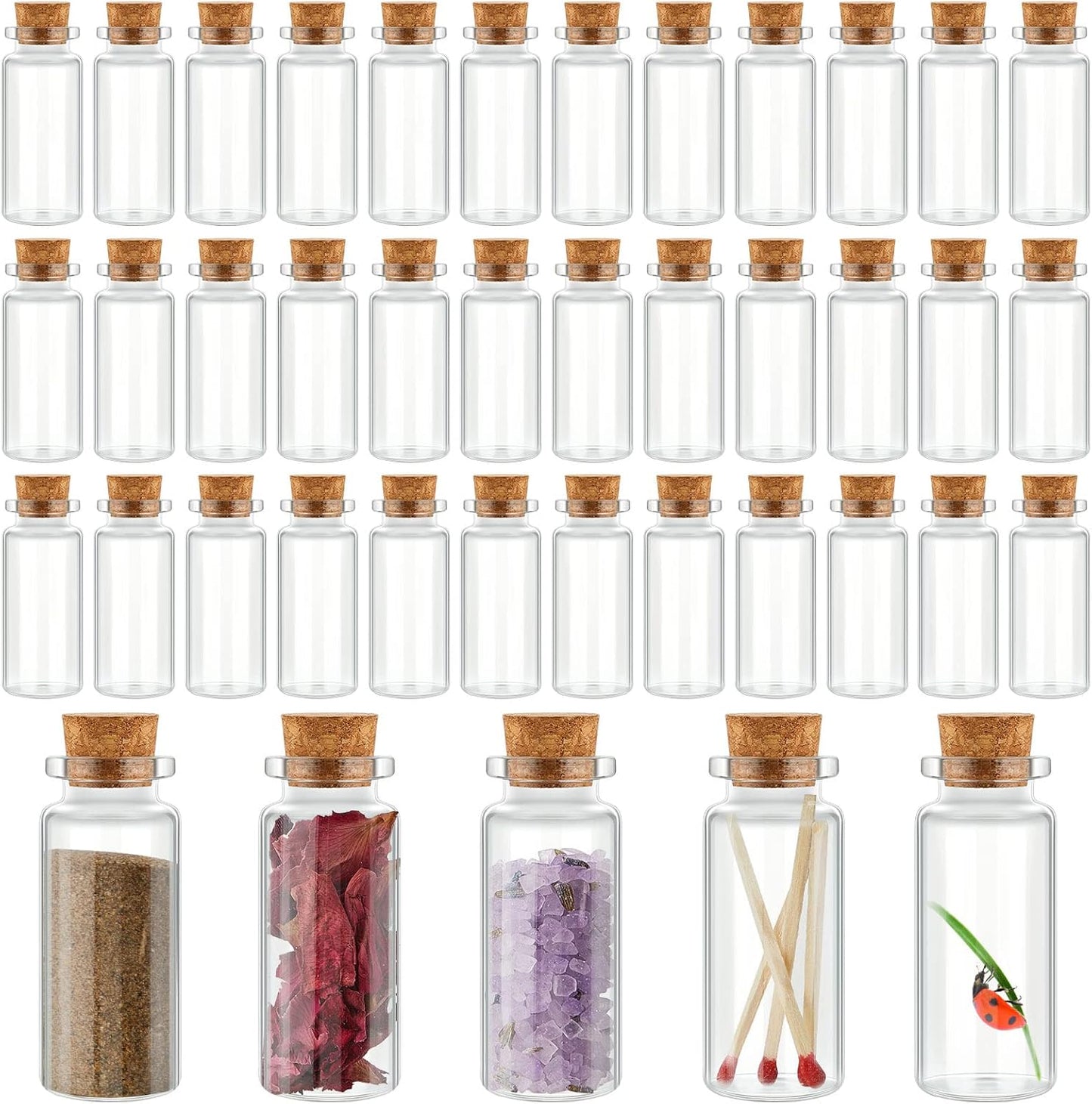 Gerrii 100 Pcs 30 ml Mini Glass Bottles with Wood Cork Stoppers, Mini Potion Glass Vials Small Clear Bottles Wishing Message Spell Tiny Jars Sand Art for Halloween Decoration Wedding DIY Favor