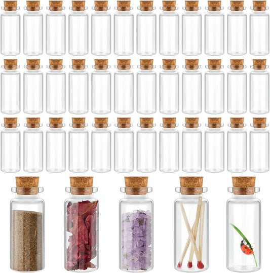 Gerrii 100 Pcs 30 ml Mini Glass Bottles with Wood Cork Stoppers, Mini Potion Glass Vials Small Clear Bottles Wishing Message Spell Tiny Jars Sand Art for Halloween Decoration Wedding DIY Favor