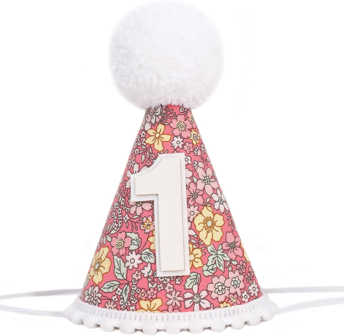 WAUAO Floral 1st Birthday Hat - Colorful Flower Cone Hat for Girls & Boys, First Birthday Crown, Party Photo Prop