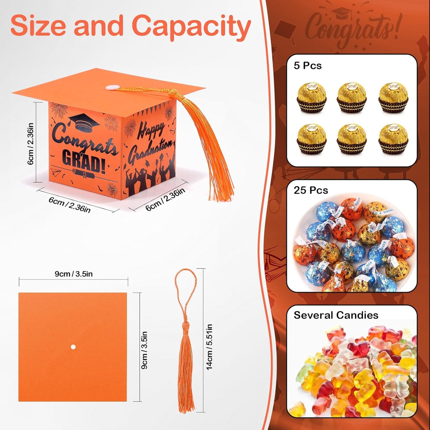 COTOPHER 36 Pack Mini Graduation Cap Gift Boxes with Tassel, Class of 2025 Graduation Candy Boxes Centerpieces for Tables Party Decorations, Small Treat Box Graduate Favors Supplies