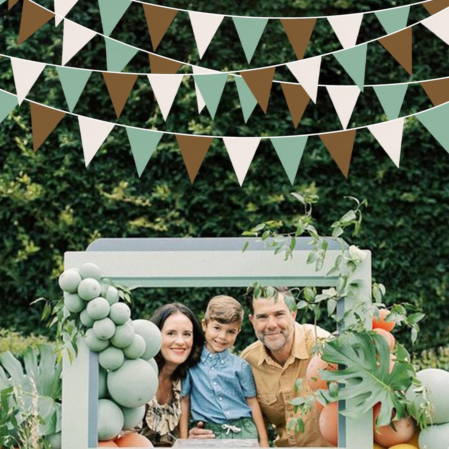 32Ft Sage Green Brown Party Decorations Retro Colored Triangle Flag Fabric Banner Pennant Bunting Garland Streamers for Birthday Wedding Baby Shower Jungle Safari Summer Christmas Outdoor Party Decor