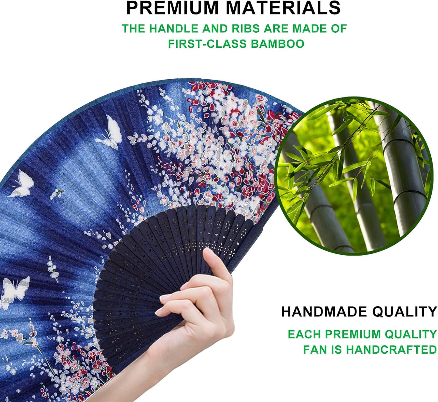 Amajiji 8.27"(21cm) Hand Held Bamboo Silk Folding Fan Hand Fan,Chinese/Japanese Charming Elegant Vintage Retro Style,Women Ladys Girls Best Gifts (Blue Butterfly)