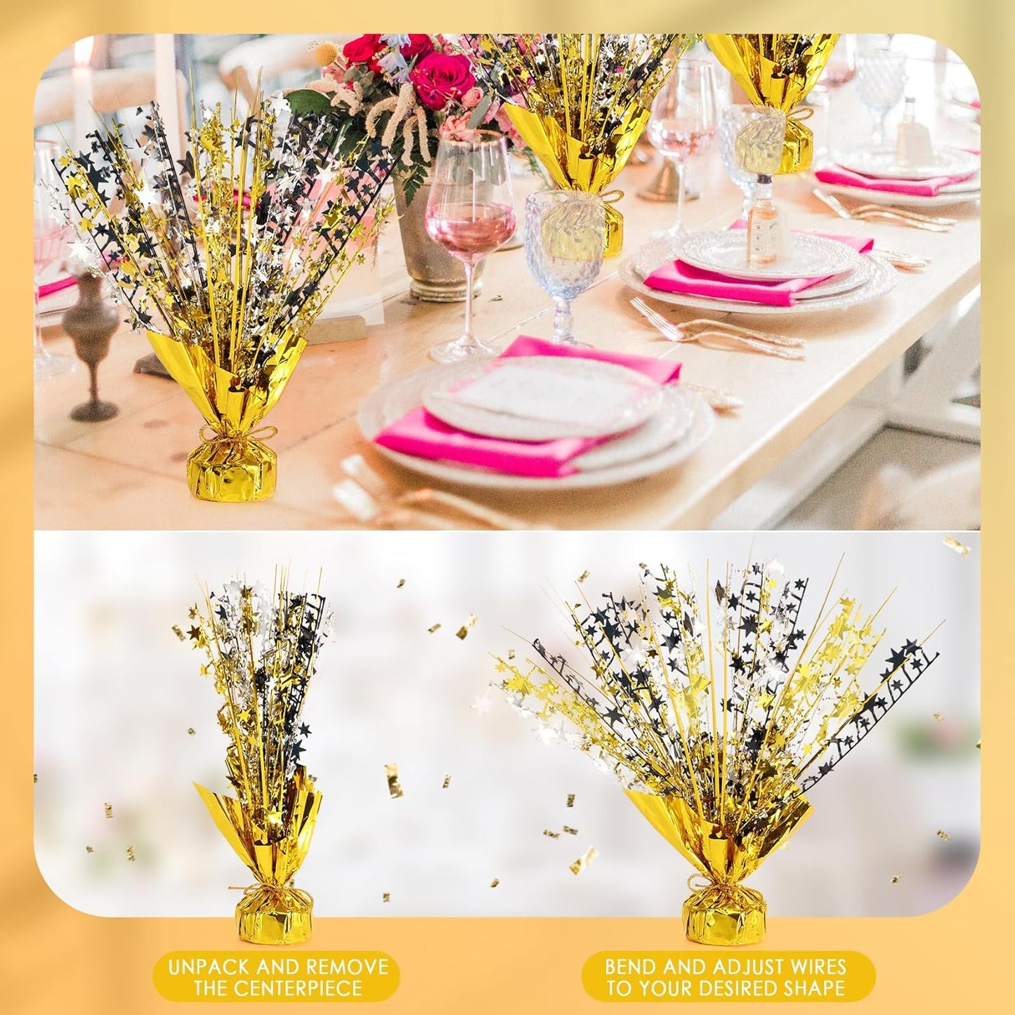 6 Pack Star Table Centerpieces for Party, Birthday Table Decorations for Kids Adults, Party Centerpieces for Tables for Wedding Baby Shower Graduation Holiday Event (Gold Silver Black)