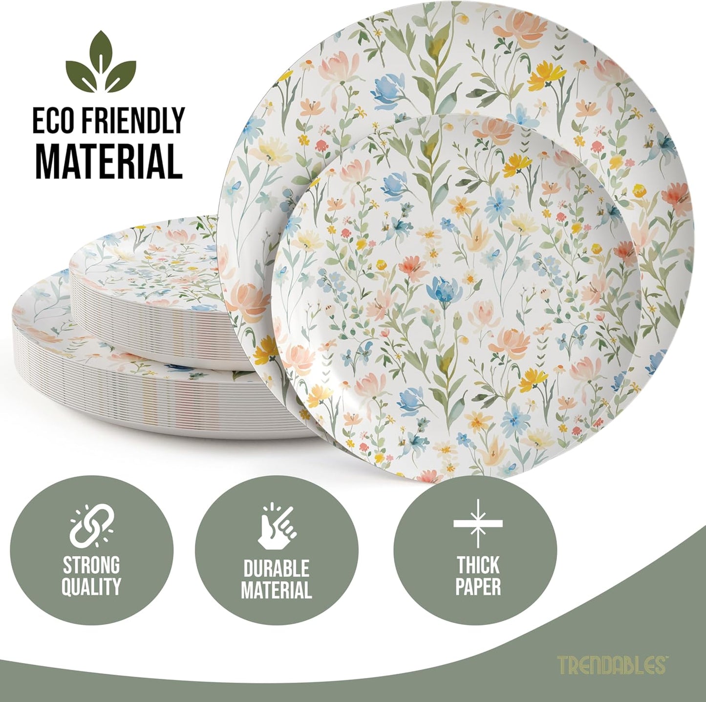 Trendables Heavy Duty Paper Plates Set For 16 Guests - 16 Each Of 8-inch And 10-inch Disposable Plates For Party - Fancy 32 Piece Dinnerware Set For All Occasions | Floral Design, Petite Fleur