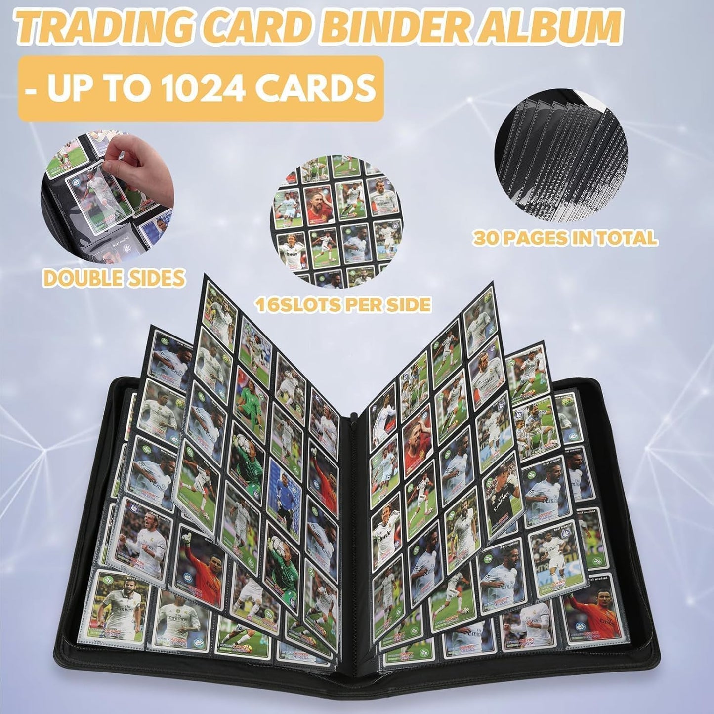 Premium Ringless Trading Card Binder - 1024 Capacity, 16 Side-Loading Pockets per Page, Archival Quality Protection & Anti-Slip Spine for TCG, MTG, Sports Cards (Purple)
