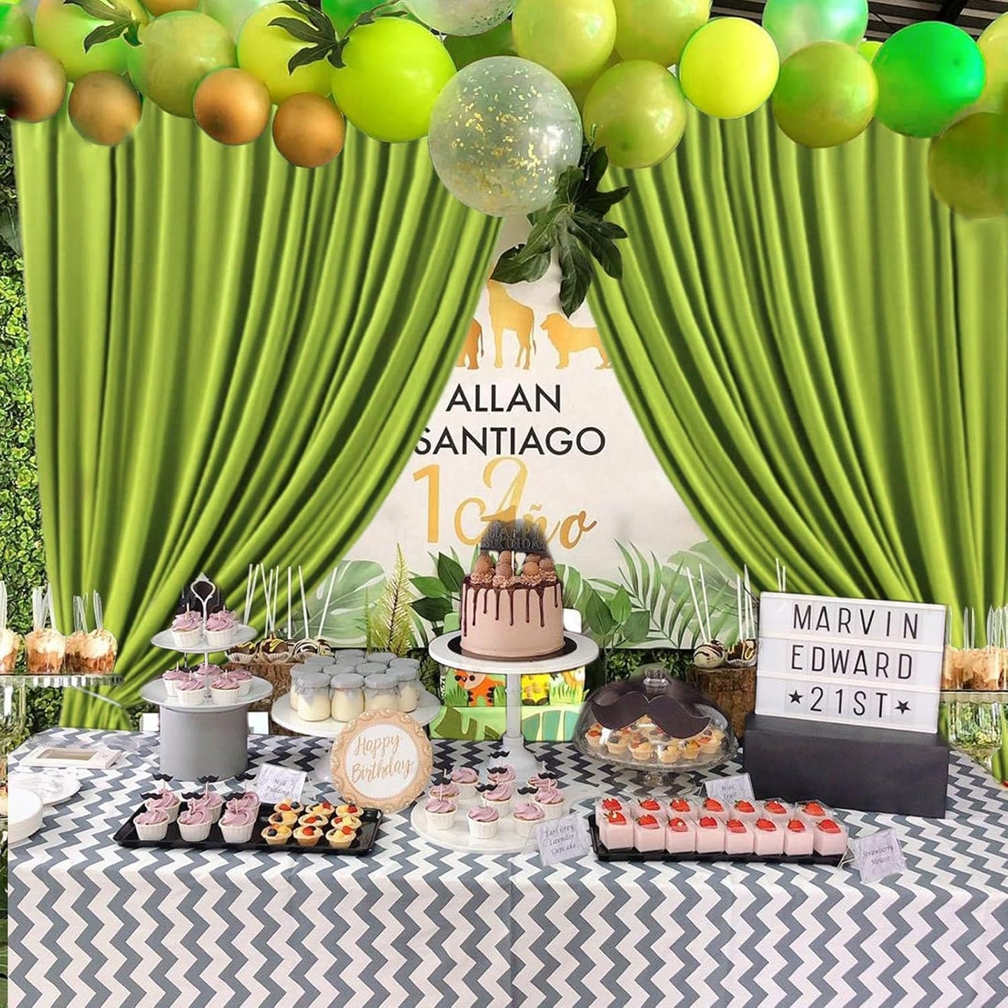 10 x 7 Feet Olive-Green Backdrop Curtain for Partie, Background Curtains for Photoshoot, Birthday, Wedding, Halloween, Thanksgiving, Christmas, New Year Party Decorations 5Ft x 7Ft, 2 Panels