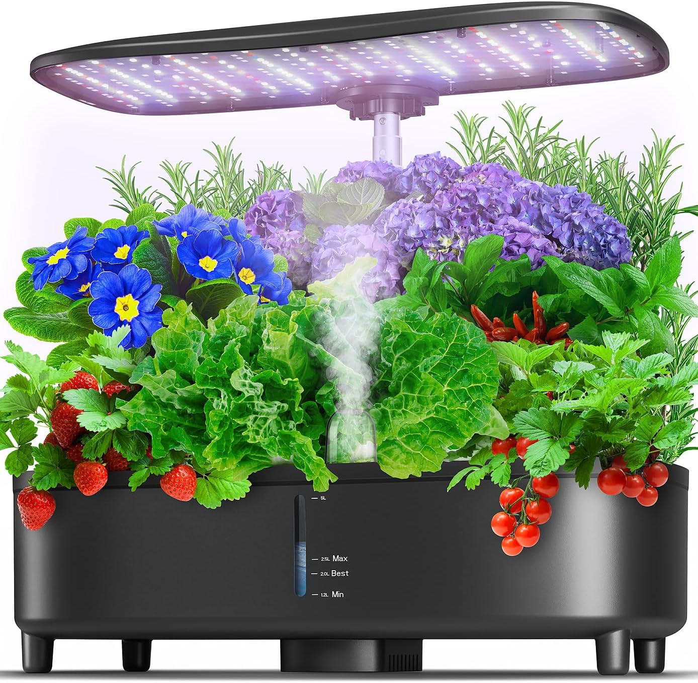 Hydroponics Growing System Kit 15 Pods Misting Herb Garden Indoor Garden Indoor Gardening System 5L Water Capacity 48W Grow Light Gardening Gifts for Women House Warming Gifts New Home (Black)