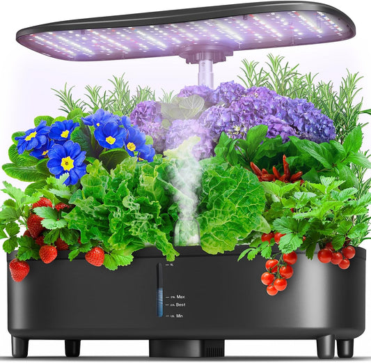 Hydroponics Growing System Kit 15 Pods Misting Herb Garden Indoor Garden Indoor Gardening System 5L Water Capacity 48W Grow Light Gardening Gifts for Women House Warming Gifts New Home (Black)