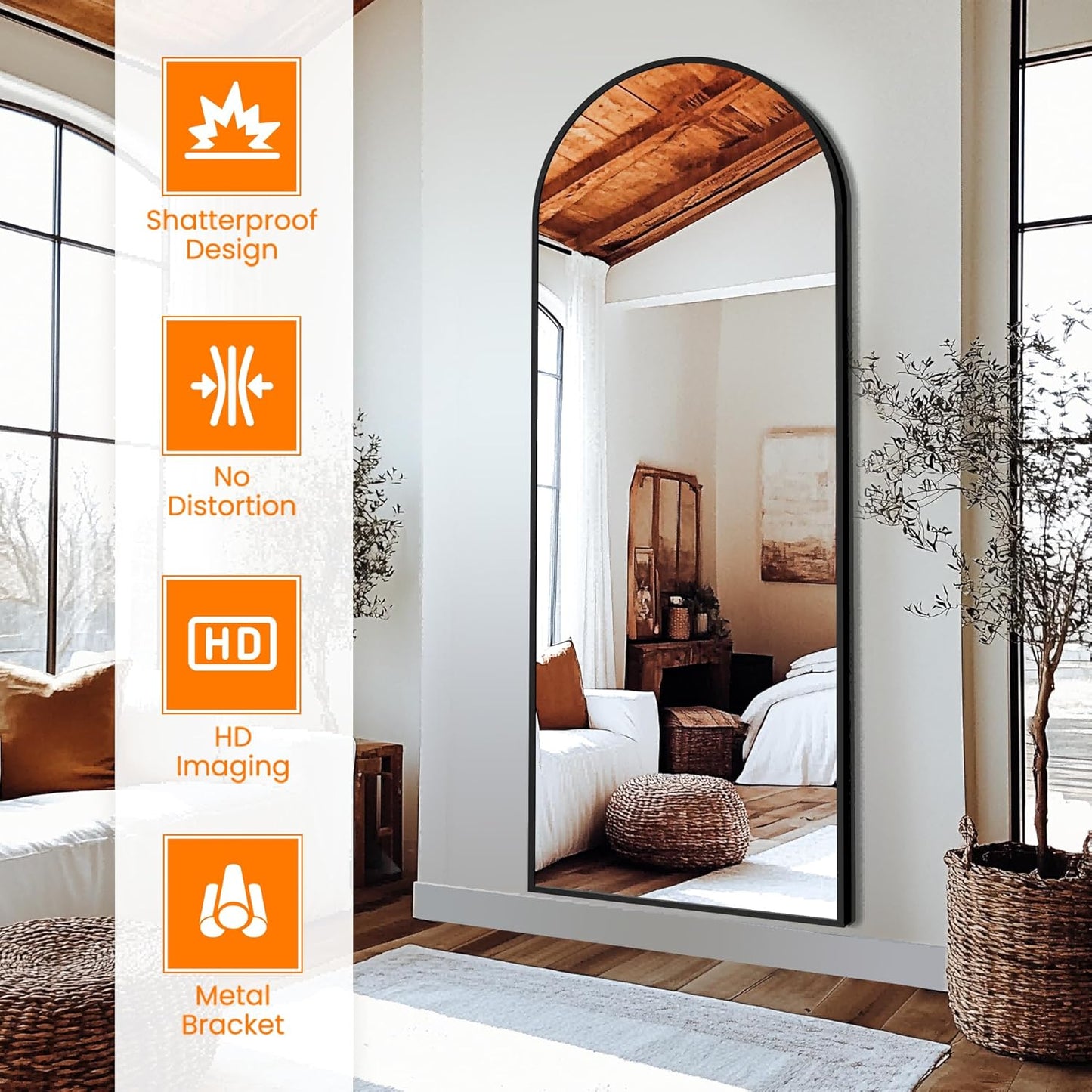 Arched Full Length Mirror, 56"x20" Gold Standing Body Mirror for Wall, with Aluminum Alloy Frame for Bedroom, Living Room, Dressing Room