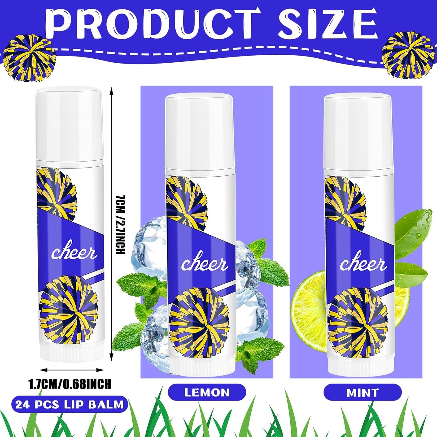 24 Pcs Cheer Lip Balm Cheer Teams Camp Gifts Pom Pom Leaders Party Favors Gear Lip Balm Mom Gift for Competitive Party Guest Supplies(Blue)