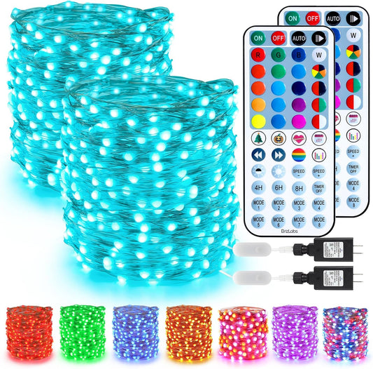 BrizLabs Fairy String Lights - 2 Pack 66ft 200 LED Color Changing Christmas Fairy Lights with Remote, Plug-in Orange Halloween Twinkle Light Rainbow Firefly Starry Light for Xmas Halloween Bedroom