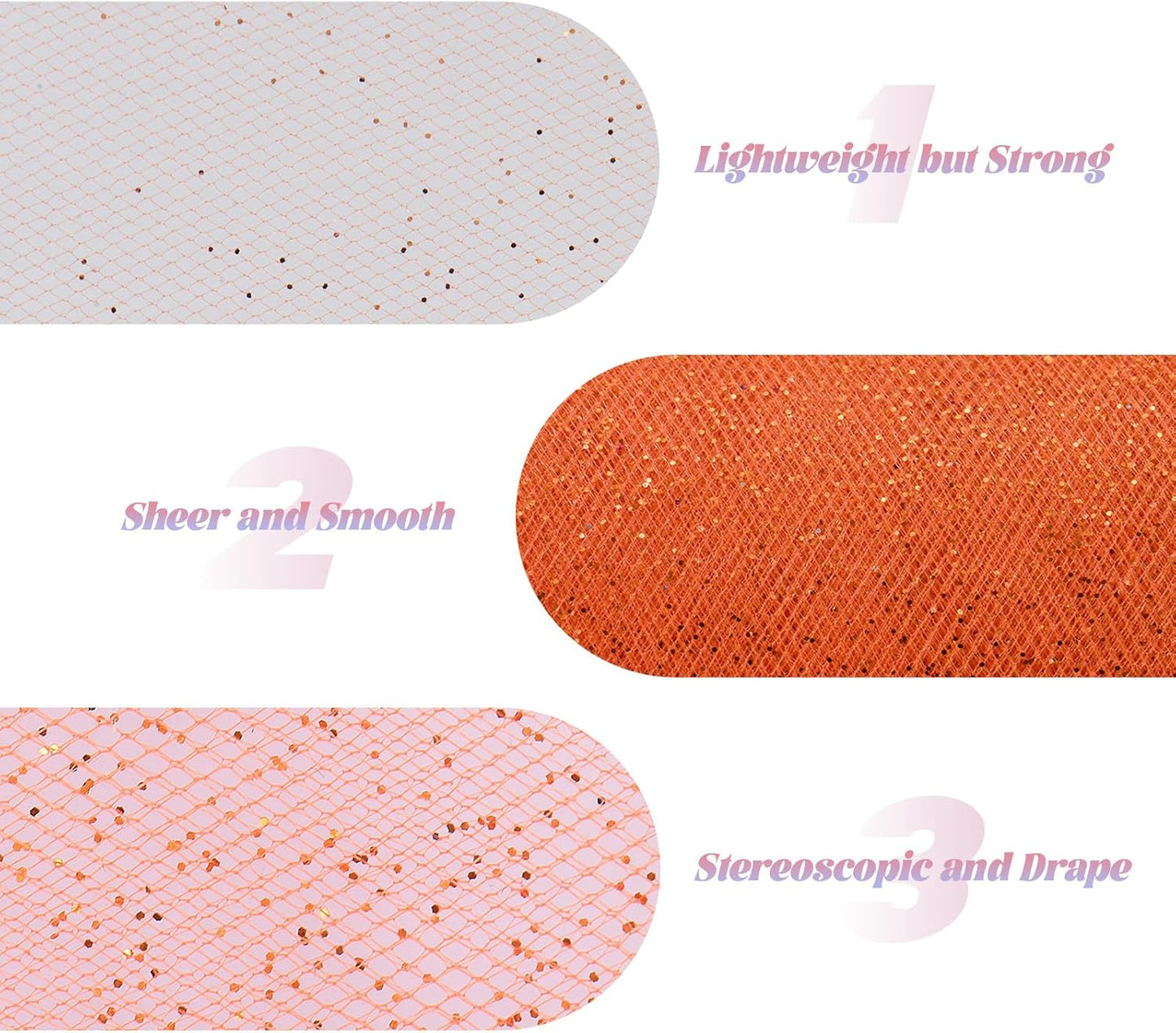 Glitter Tulle Rolls 6” by 50 Yards Sparkle Tulles Fabric Ribbon Sequin Tulle Netting Rolls for DIY Tutu Skirt Wedding Birthday Party Decoration (Orange)