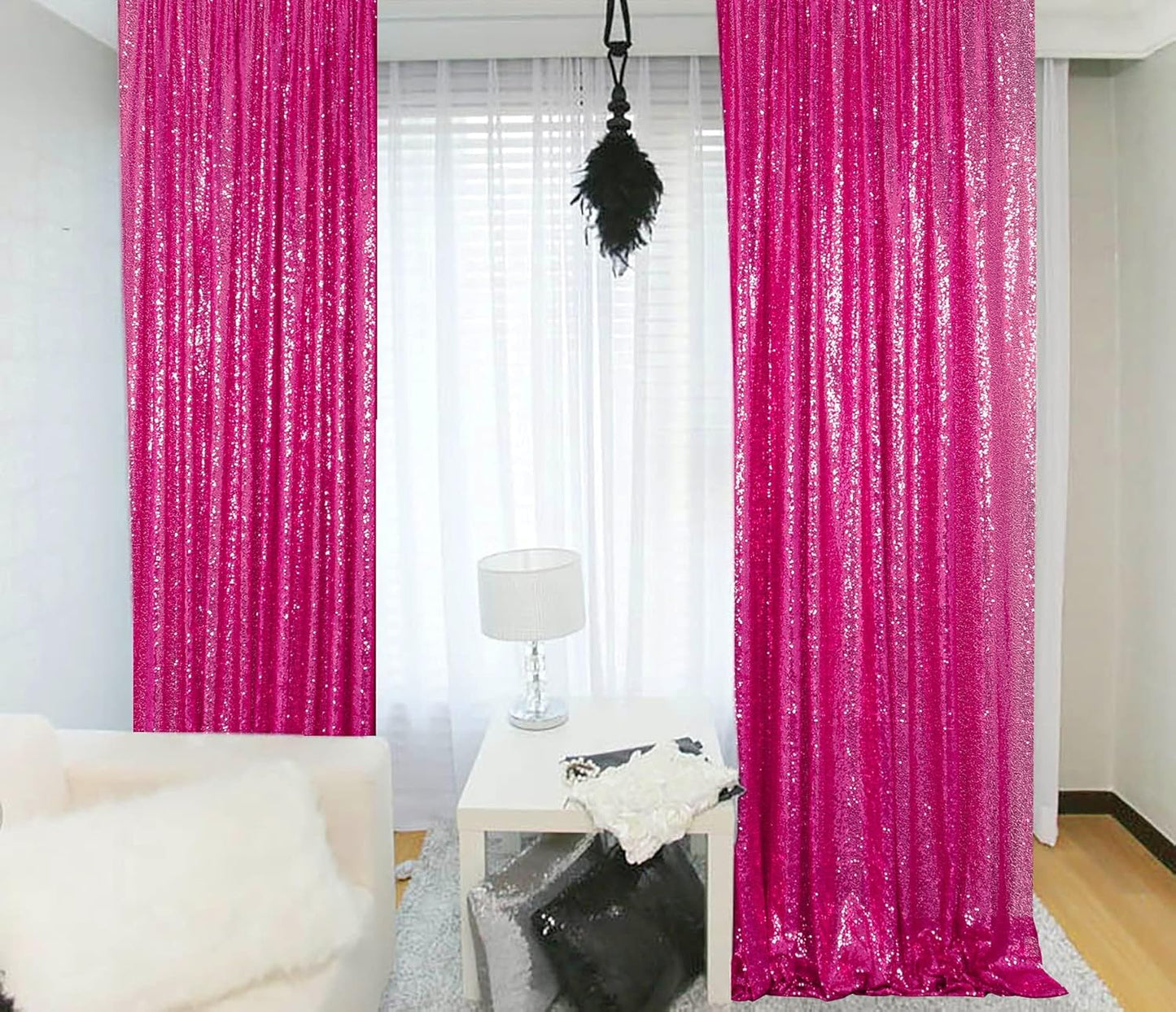 ShinyBeauty 4x10ft Fuchsia Sequin Backdrop | 2 Panels Glitter Curtains for Wedding, Parties, and Photography Backgrounds