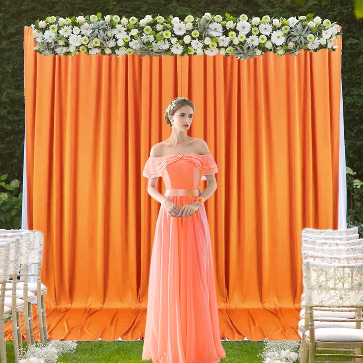 2 Panels Orange Backdrop Curtain, 10 x 7 Feet Background Curtains for Parties, Weddings, Baby Showers, Bachelorette Halloween, Christmas Birthday Party Photoshoot Backdrop Curtains Decorations